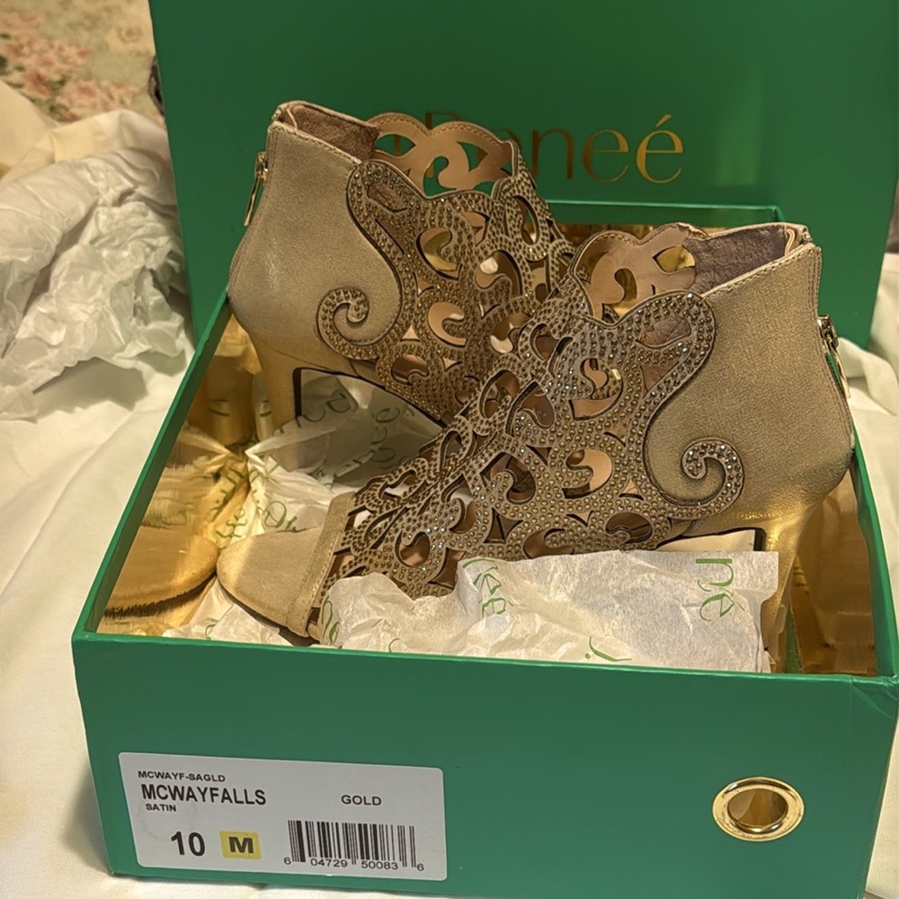 J.Renee’ Gold Cutout Heeled Sandals